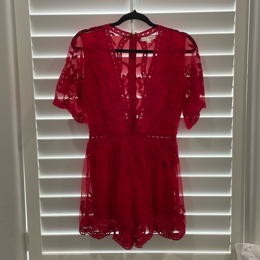 Red Embroidered Romper